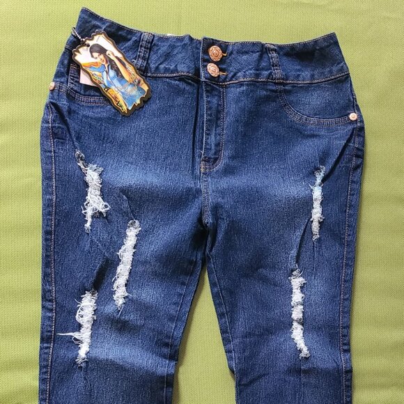 plus size destroyed butt lift Colombia Jeans size 21 skinny stretch indigo navy - Picture 2 of 9